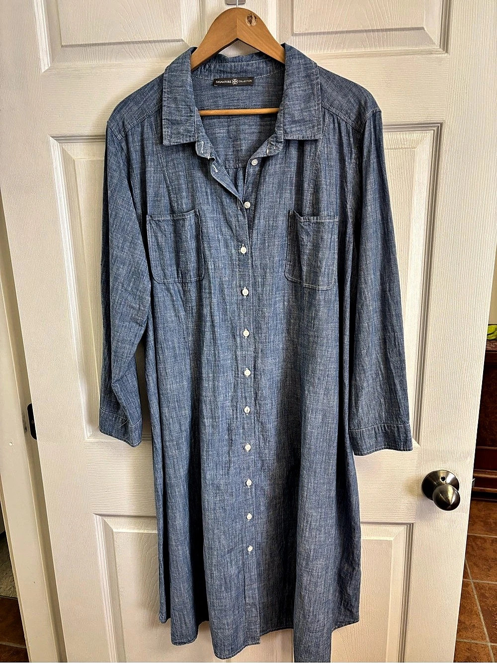 Chambray Blue Cotton Midi Shirt Dress Size 2X Like New
